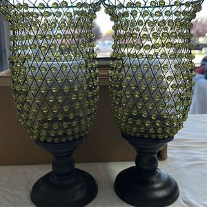 Hurricanes candle holders with green beads (2)